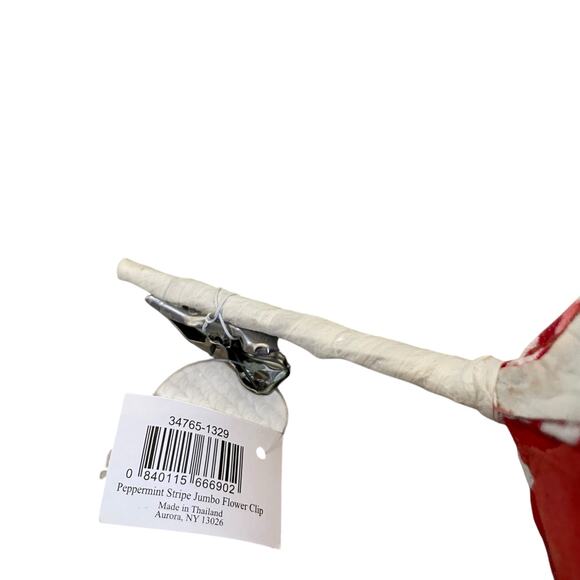 MacKenzie Childs Peppermint Stripe Jumbo Flower Clip Courtly Check Christmas NEW - Picture 5 of 11